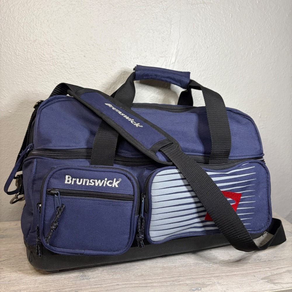 Brunswick Double Bowling Ball Bag Navy Blue Black 2 Ball Tote Shoulder Strap